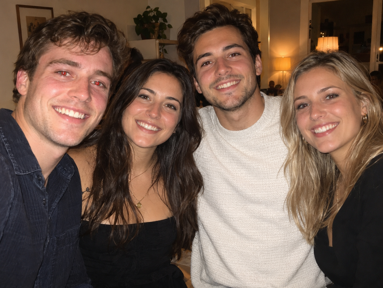 A group photo with red-eye effect